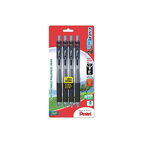 EnerGel-X Retractable Liquid Gel Pen, 0.5mm, Fine Line, Needle Tip, Black Ink, 4 Pack (BLN105BP4A)