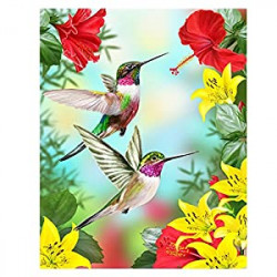 Hummingbirds Red Flower Hibiscus Yellow Lilies Birds Small Garden Yard Flag 12" x 18"