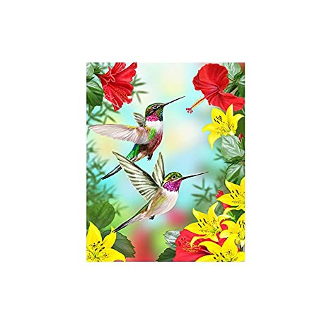 Hummingbirds Red Flower Hibiscus Yellow Lilies Birds Small Garden Yard Flag 12" x 18"