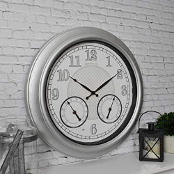 LED Outdoor Clock, 18", Galvanized Silver