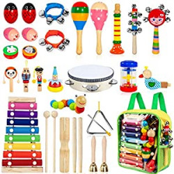 Pack 2 of Kids Musical Instruments, 33Pcs 18 Types Wooden Percussion Instruments