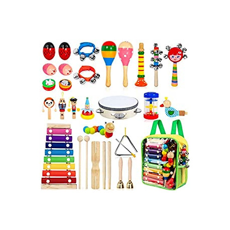 Pack 2 of Kids Musical Instruments, 33Pcs 18 Types Wooden Percussion Instruments