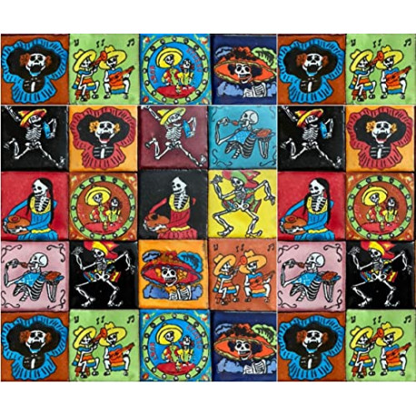 30 Hand Painted Day of The Dead Mexican Talavera Tiles 2 x 2