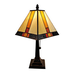 Style Mini Accent Lamp Mission 15" Tall Stained Glass Red Yellow