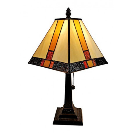 Style Mini Accent Lamp Mission 15" Tall Stained Glass Red Yellow