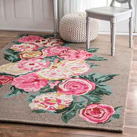 Farmhouse Rose Wool Area Rug, 3' x 5', Light Brown