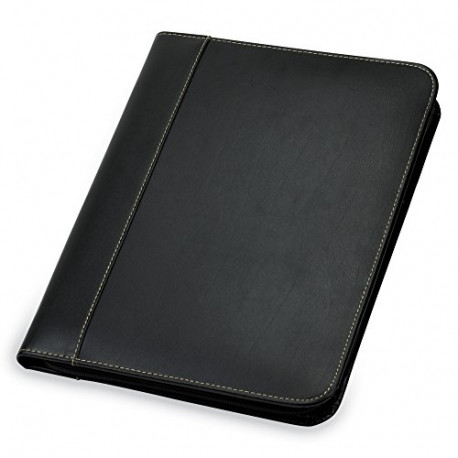 Contrast Stitch Leather Zipper Padfolio