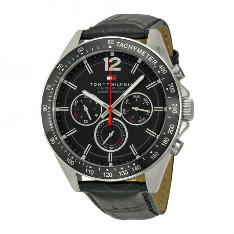 Black Dial Black Leather Men's Watch 1791117