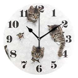 Wall Clock Silent Non Ticking, Round Cats