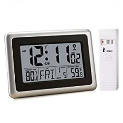 Atomic Digital Clock with Indoor Outdoor Temperature, 9 inch