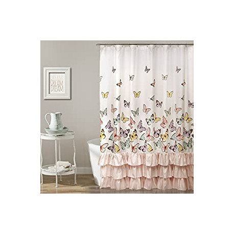 Pink Flutter Butterfly Shower Curtain