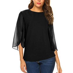 Womens Half Sleeve Layered Flowy Chiffon Blouses