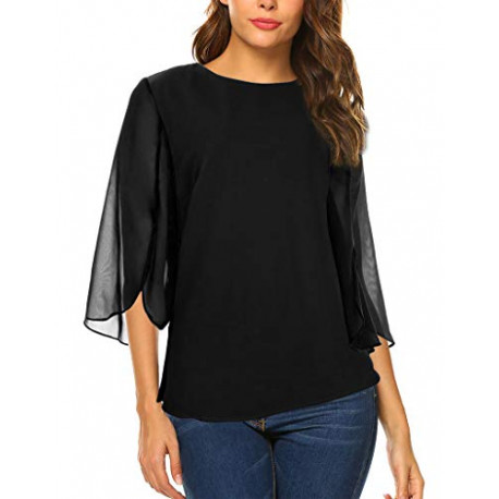 Womens Half Sleeve Layered Flowy Chiffon Blouses