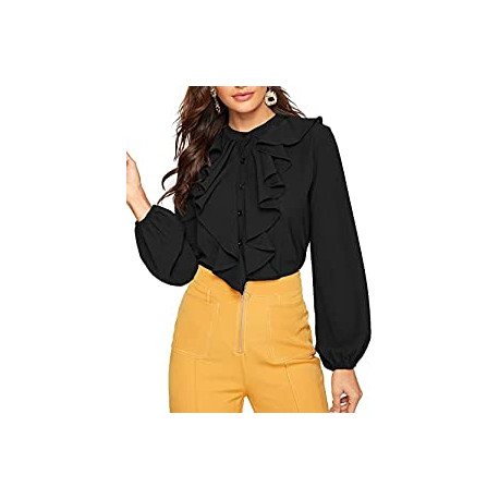 Women's Long Sleeve Button Down Lotus Ruffled