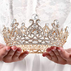 Baroque Queen Crown Gold Bride Rhinestone Wedding
