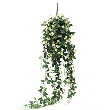Artificial Hanging Plants with Rose Flowers, 5FT Garland Fake