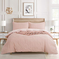 Duvet Cover Set Seersucker Stripe,King Size(104 x 90 inches) Pink,3 Pieces(1 Duvet Cover + 2 Pillow Shams)