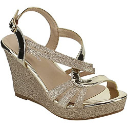 Women's Glitter Strappy Wrapped Wedge Heel Platform Sandals