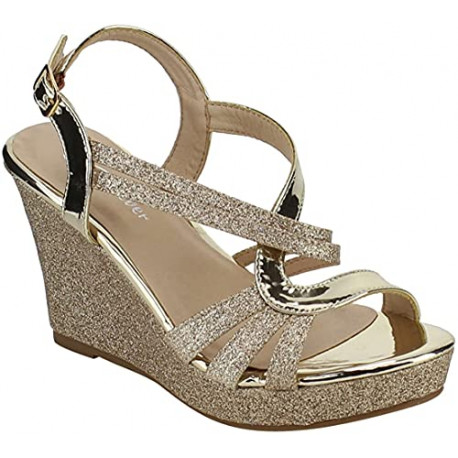 Women's Glitter Strappy Wrapped Wedge Heel Platform Sandals
