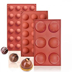 3 Packs Baking Molds for Making Chocolate, Cake, Jelly, Dome Mousse (6 Cups, 15 Cups and 24 Cups)