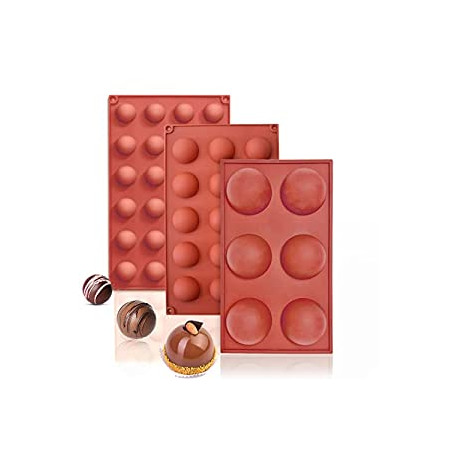 3 Packs Baking Molds for Making Chocolate, Cake, Jelly, Dome Mousse (6 Cups, 15 Cups and 24 Cups)