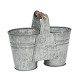Galvanized Metal Double Bucket with Wooden Handle, Gray