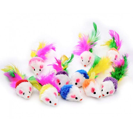20 PCS Furry Cat Toys Squeak Mouse Rattle
