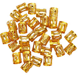 120 Pieces Aluminum Dreadlocks Beads Metal Cuffs Hair Braid Rings Decoration Hair Jewelry (Gold)