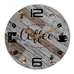 Rustic Kitchen Wall Clock Wooden Office Coffee