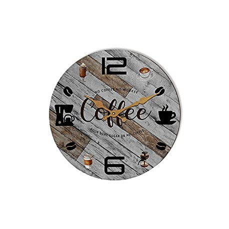 Rustic Kitchen Wall Clock Wooden Office Coffee