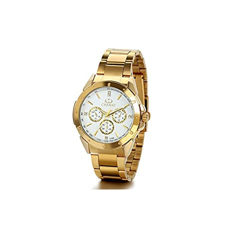 Mens Gold Watch Stainless Steel Round Analog Quartz