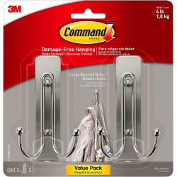 2 Brushed Nickel Plastic Hooks and 2 Command Strips