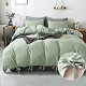 Green Duvet Cover Queen Size, 3 Pieces Soft Washed Microfiber