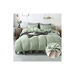 Green Duvet Cover Queen Size, 3 Pieces Soft Washed Microfiber
