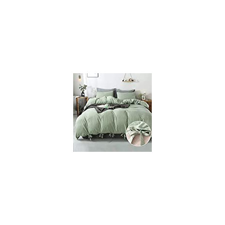 Green Duvet Cover Queen Size, 3 Pieces Soft Washed Microfiber