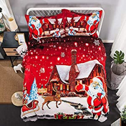 Cover 3 Pieces Santa Claus Pattern Bedding Cover Set with 2 Pillow Sham Queen Size 90" x90''
