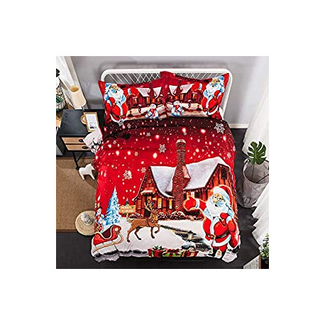 Cover 3 Pieces Santa Claus Pattern Bedding Cover Set with 2 Pillow Sham Queen Size 90" x90''