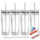 Pack 3 of 4 Clear Acrylic Tumblers with Lids and Straws | 16oz
