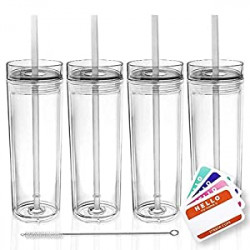 Pack 3 of 4 Clear Acrylic Tumblers with Lids and Straws | 16oz