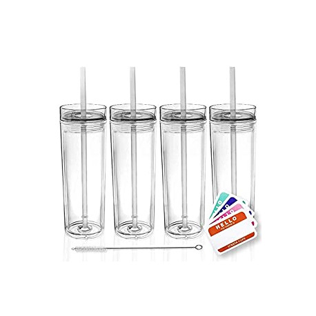 Pack 3 of 4 Clear Acrylic Tumblers with Lids and Straws | 16oz