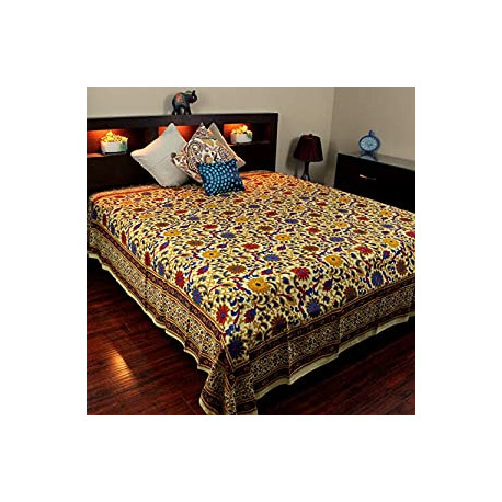Bedspread Cotton Sunflower Print, Yellow, Approx 106" x 106"