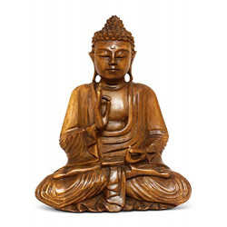 12" Wooden Serene Sitting Buddha Statue Handmade
