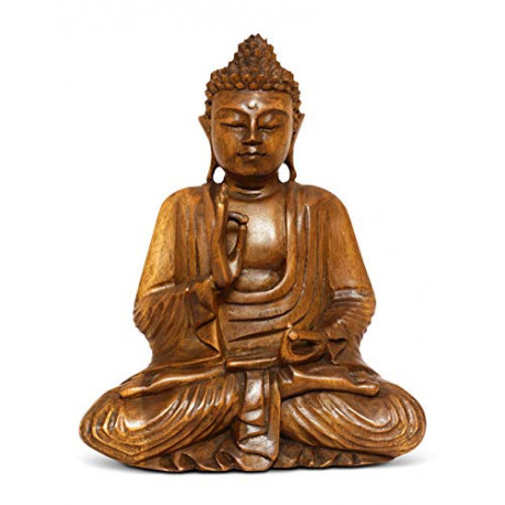 12" Wooden Serene Sitting Buddha Statue Handmade