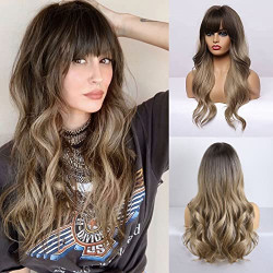 Ombre Wig with Bangs Dark Blonde
