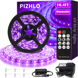 16.4ft/5M LED Black Light Strip Set with Remote, 300 LEDs, 12V