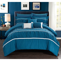 10 Piece Comforter Set Complete Bed in a Bag Pleated Ruched Ruffled Bedding