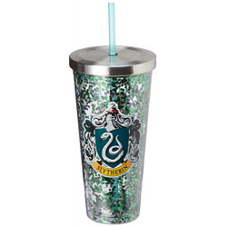 Harry Potter Tumbler - Slytherin Glitter Cup with Straw - 20 oz - Acrylic - Green