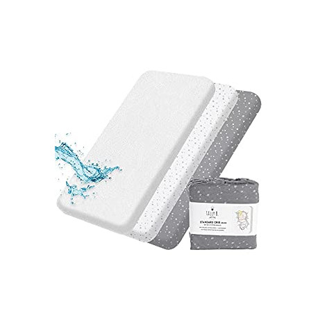 2 Fitted Crib Sheets Neutral with 1 Waterproof Mattress Protector