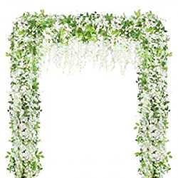 Artificial Flowers White Wisteria Garland Vine Silk Hanging Flower
