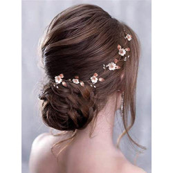 Flower Bride Wedding Hair Vine Leaf Bridal Leaf Headband Pearl Headpiece Hair Accessories for Women and Girls(13.8 in-Rose Gold)
